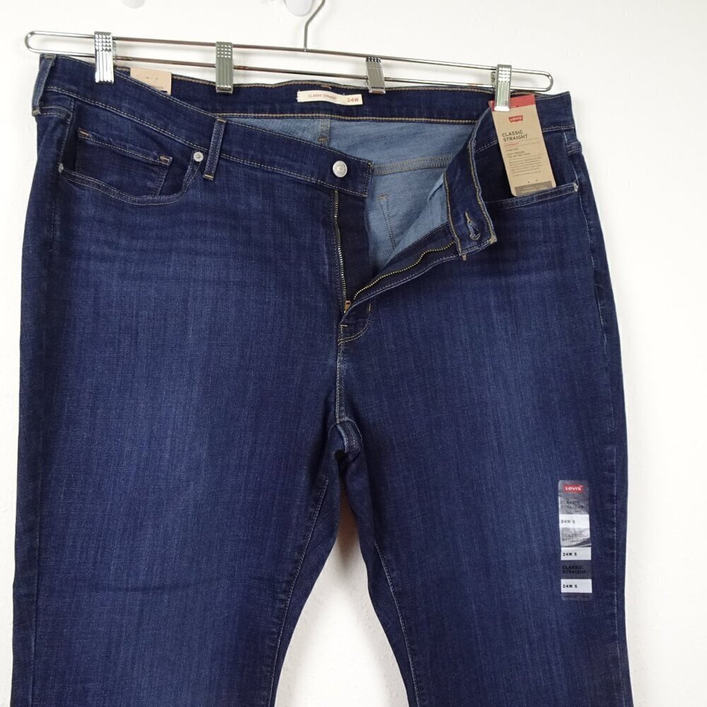Levi's Stretch Jeans Women's Plus Size 24W Short Blue Denim Straight Leg - Picture 4 of 12